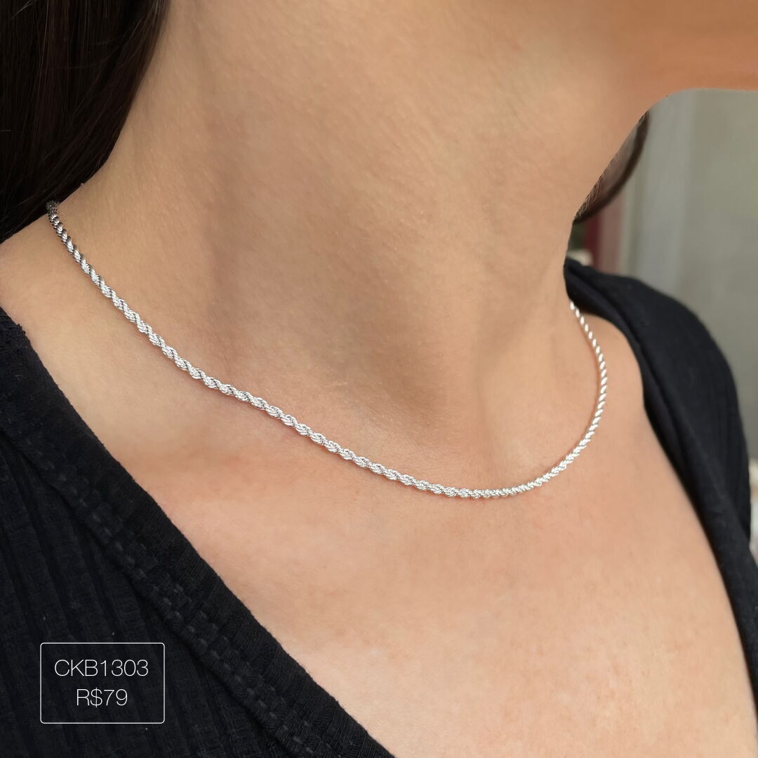 Choker Cordão Baiano 2mm Liso Prateado